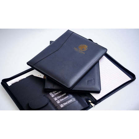 Dacasso Black Leather Deluxe Letter-Size Zip-Around Portfolio EI-1002